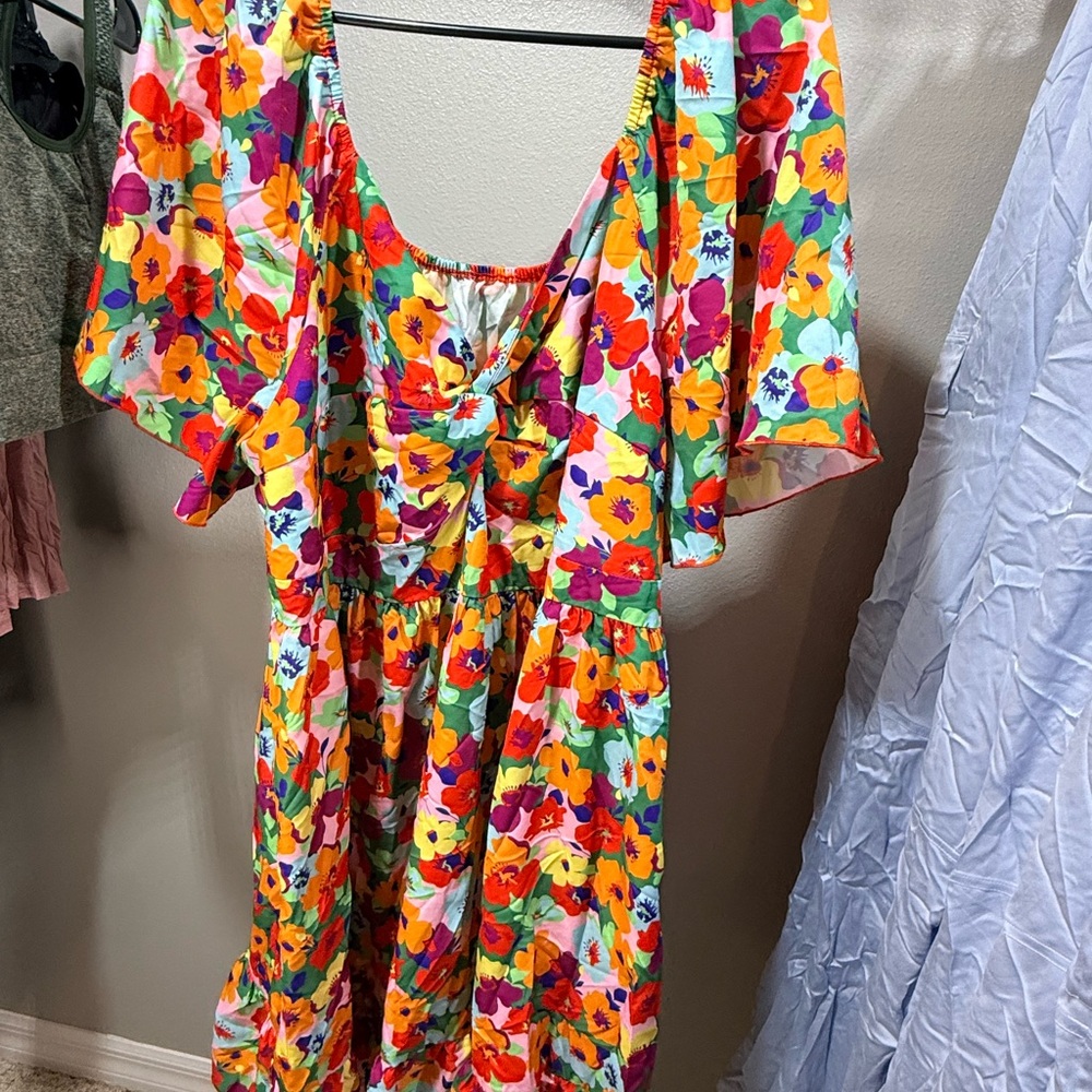 ⚡️SHEIN Curve 4XL Bold Floral Dress Puff Sleeve Colorful Retro